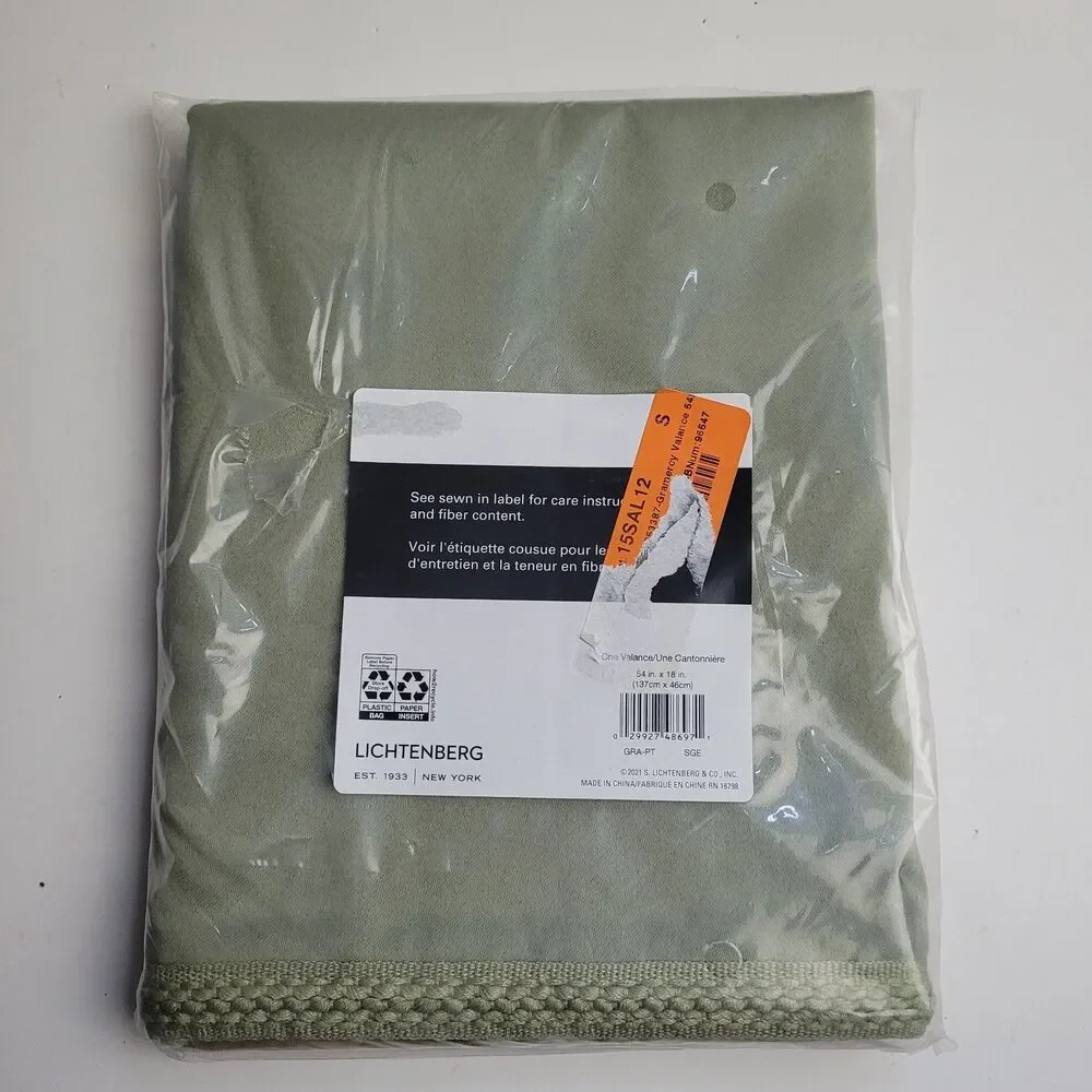 NEW Lichtenberg One Valance Curtain Sage Color 54in W x 18in